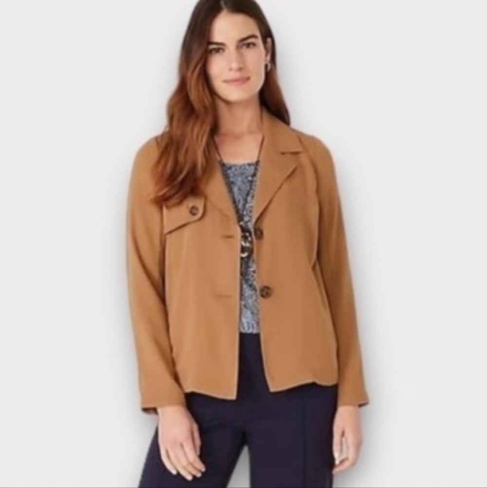 J Jill Tan Wearever Easy Care Trench Saffron Jacket Petite L